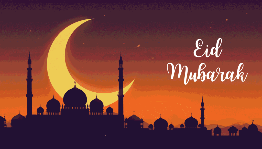 Beautiful Eid Shayari background with crescent moon and mosque