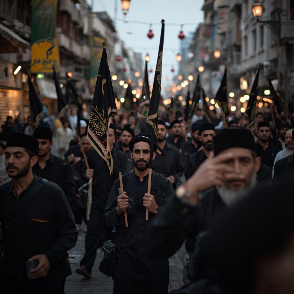 Shia Muslims Muharram mourning procession Ashura black clothing