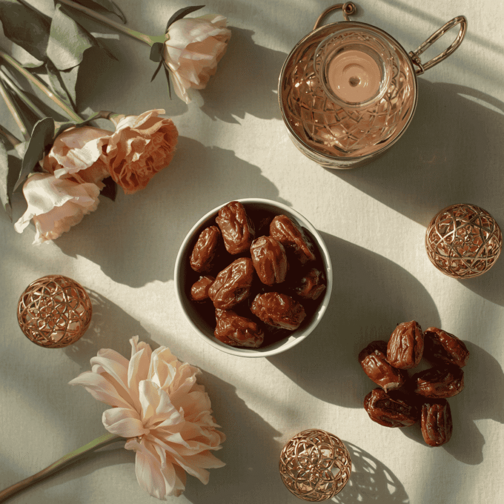 Short Eid Shayari captions for Instagram — beautiful Eid aesthetic flat-lay