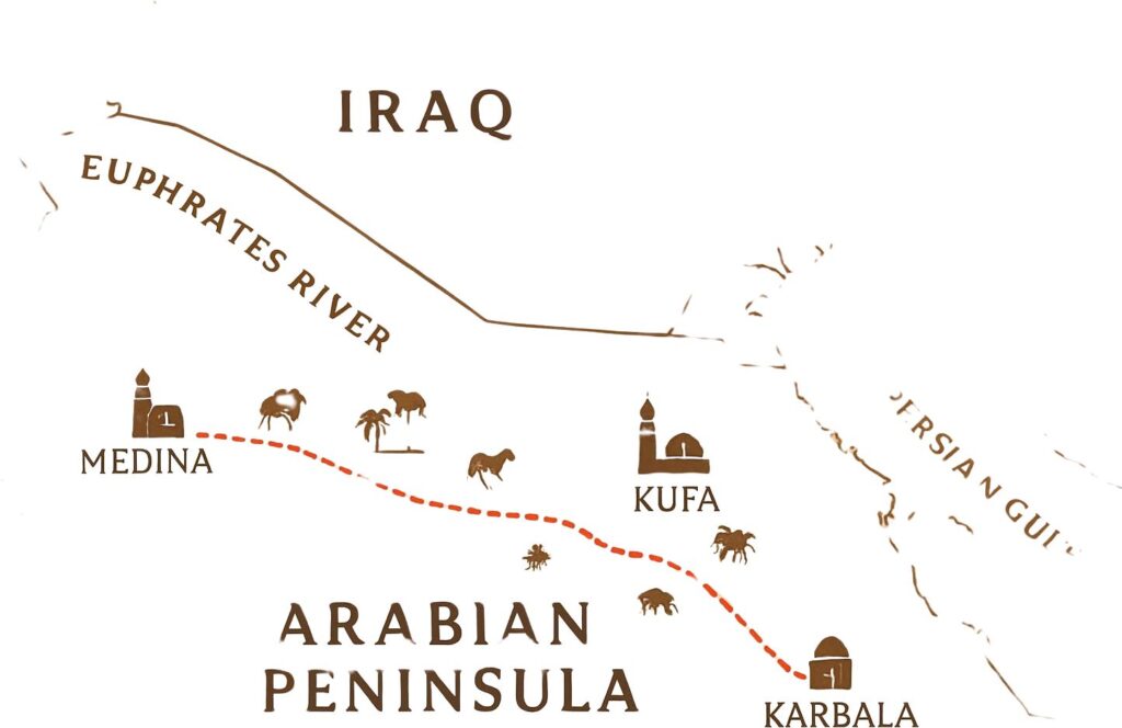 imam hussain journey medina to karbala map